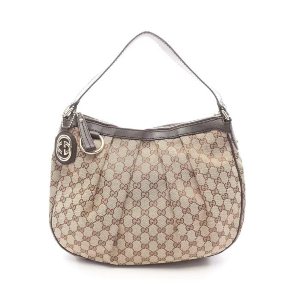 Gucci Sukey GG Canvas Shoulder Bag Leather Beige Cream Brown